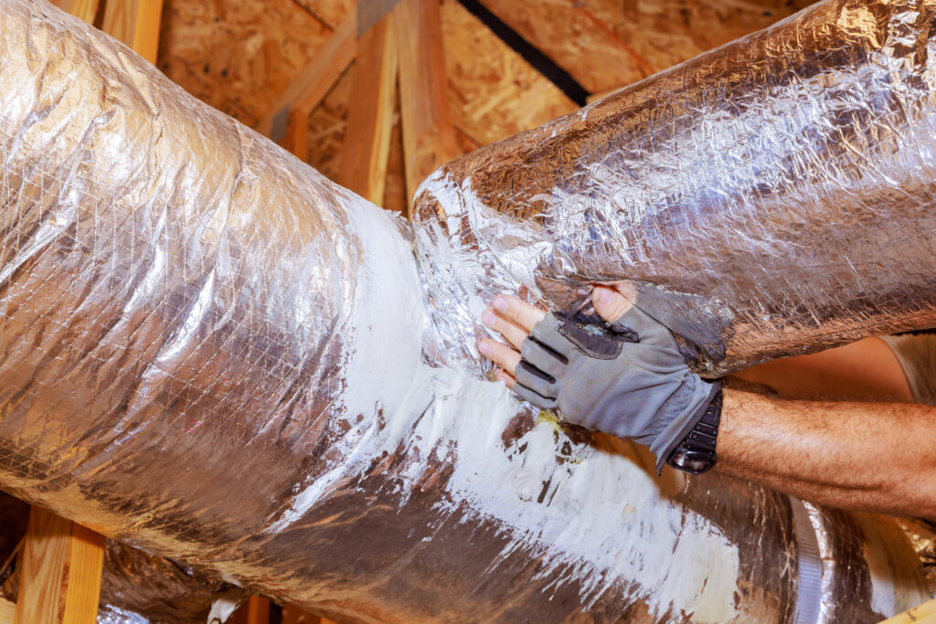 Installation of new HVAC ventilation system and air duct pipeline for construction of new house