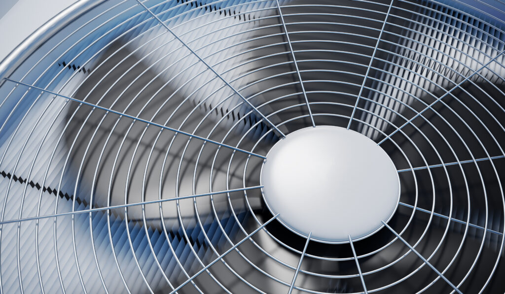 Close up view of an HVAC unit's fan